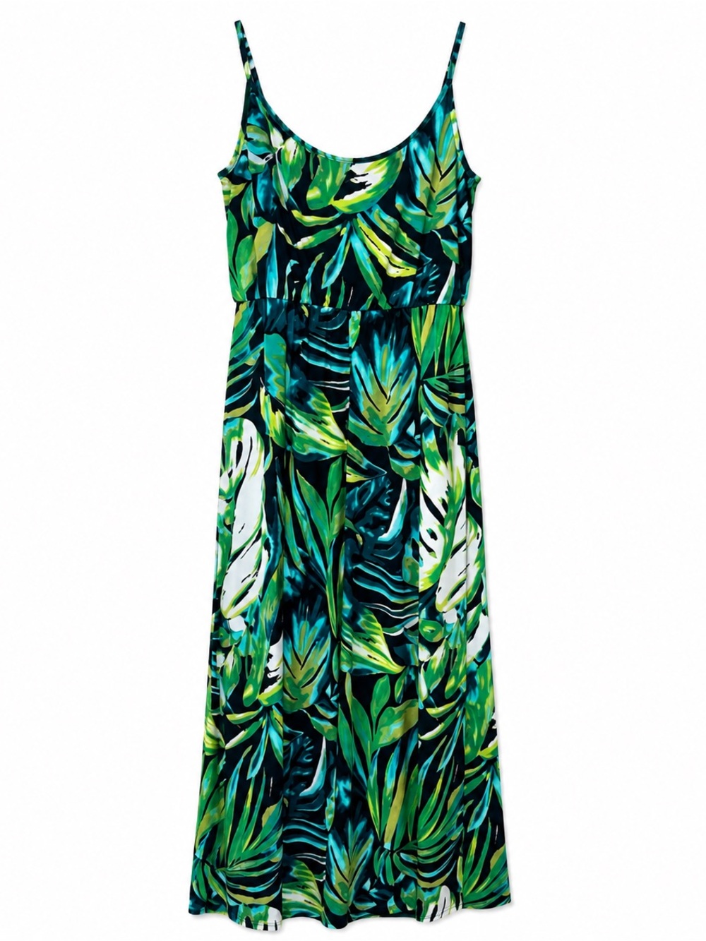 Roz & Ali Tropical Vacation Spaghetti Maxi Dress Size 12 Resort Cruise USA Green